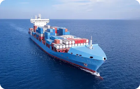 Container ship at sea used to depict telehealth and remote diagnostic support for crews on long maritime voyages